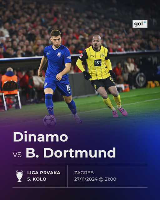 Dinamo večeras dočekuje Borussiju Dortmund na Maksimiru! 🔵

Borussia je favorit, ali Modrima dobro ide u Ligi prvaka. Kakav rezultat očekujete? 🤔

Tekstualni prijenos utakmice pratite na portalu @golhr.